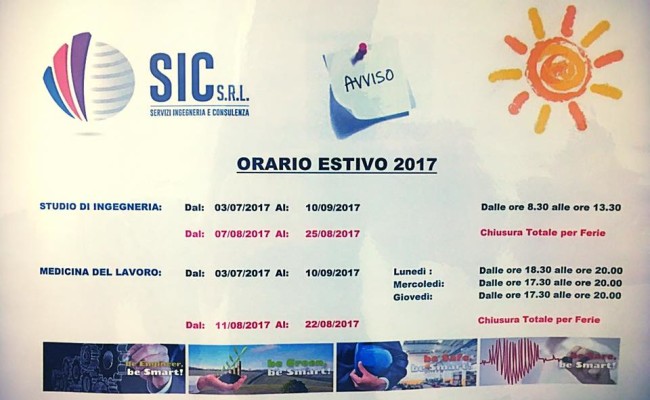 Orario Estivo e Chiusura 2017