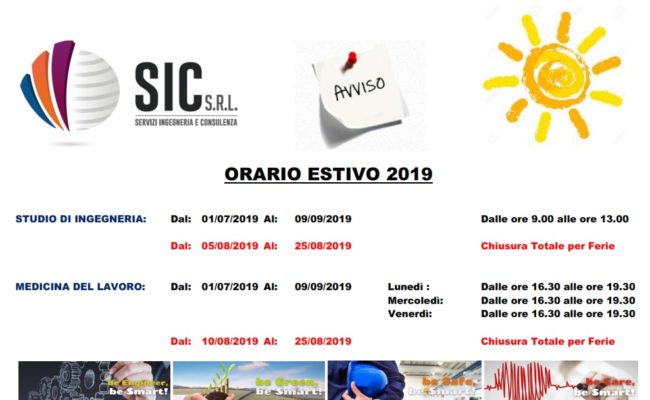 Orario e Chiusura Estate 2019