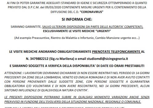 DISPOSIZIONI URGENTI EMERGENZA CORONAVIRUS